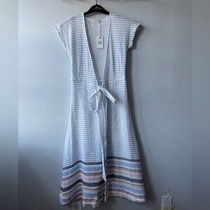NWT Marine Layer Maddie Wrap Dress - Air Blue Multi Stripe - XS - $135